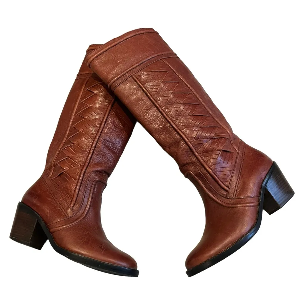 Fossil Felicia Genuine Leather Woven Braided Tall Riding Boots, Sz 6 - Image 2
