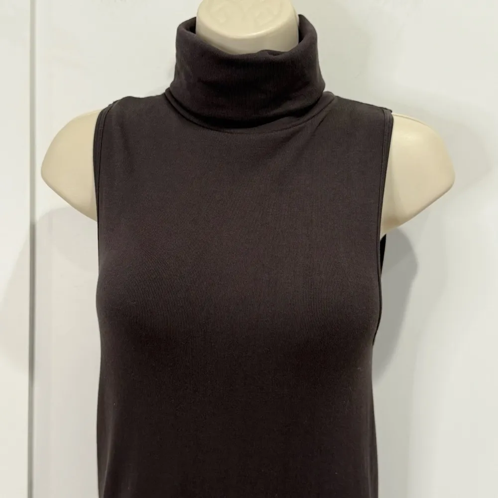 Zara Turtleneck Midi Dress Medium Brown Ribbed Bodycon Clean Girl Fall Chic Boho - Image 5