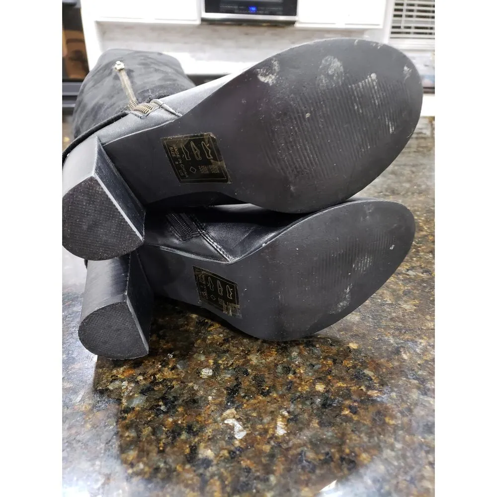 Leila Stone Tarah Boots Women Size 8 Black Leather Round Toe Block Heel Side Zip - Image 4