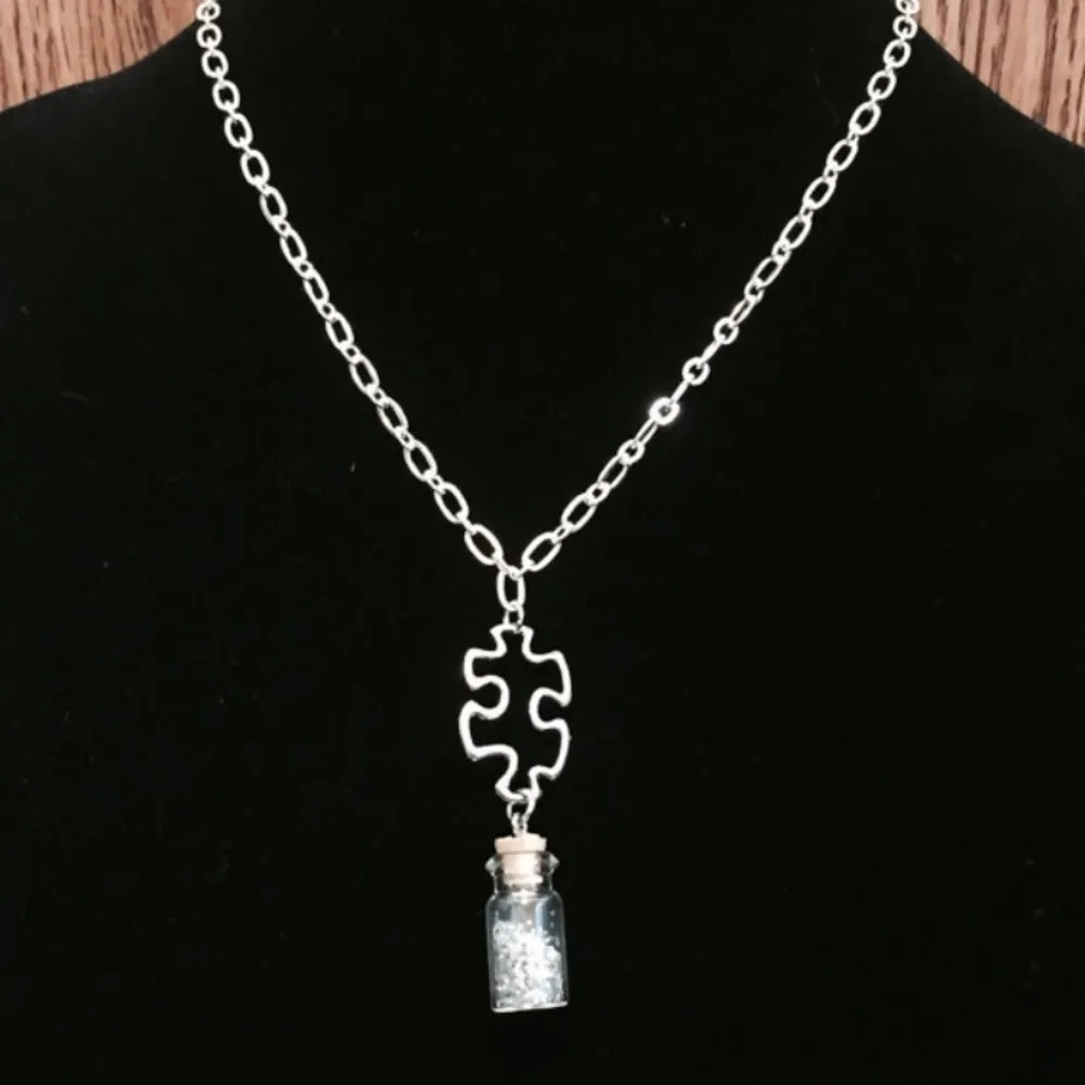 Puzzle Piece Silver Glitter Wish Necklace - Image 3