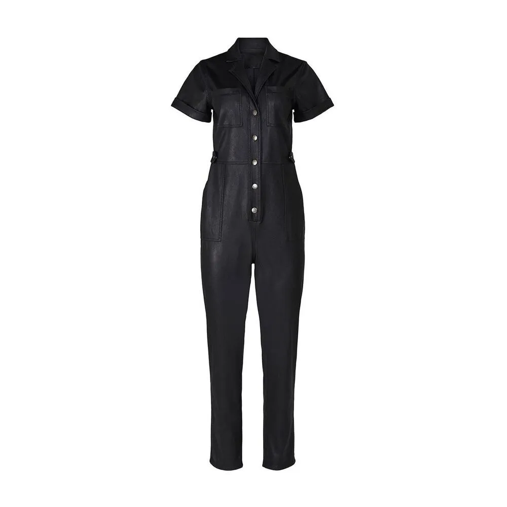 MINKPINK Liaison Black Faux Leather Utility Short Sleeve Jumpsuit Size XS - Image 2