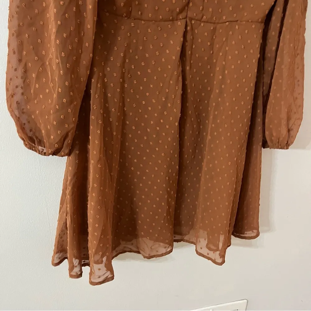 LYANER Women' Swiss Dots Square Neck Ruffle Hem Short Sleeve Elegant Mini Dress Size M - Image 13