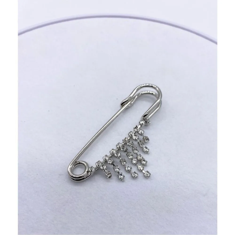 Women Brooch Pins Sweater Shawl Clips Faux Crystal and Pearl Brooches, Safety Pi Silver - Image 4