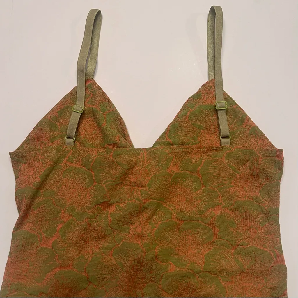 ZARA Cut Out Peek-a-Boo Floral‎ Jacquard Bodysuit Top Orange & Green Size Medium - Image 14