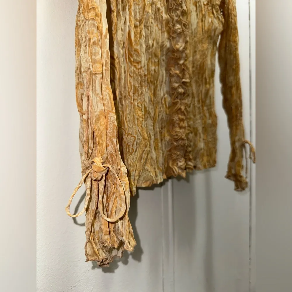 Y2K vintage INC International Concepts crinkle paisley ruffle print blouse 6 Tan - Image 3