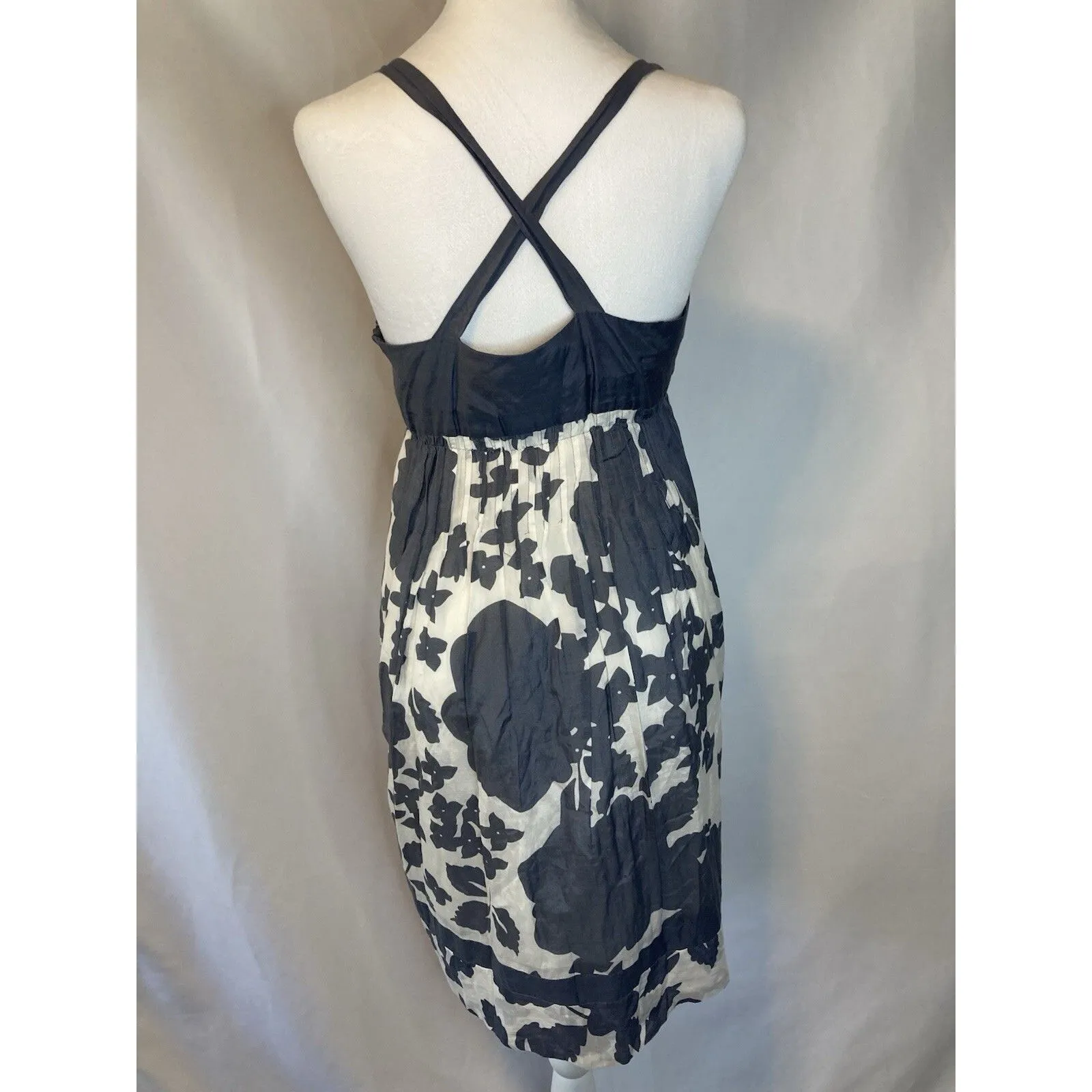 Coquette Halter Midi Dress L Fairy Beaded Ruffle Criss Cross Back Cotton Silk - Image 4