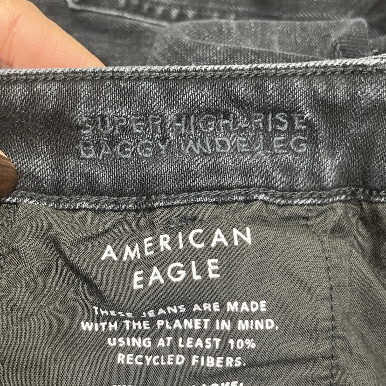 American Eagle Jeans Womens 2 Black Super High Rise Baggy Wide Leg Skater Grunge - Image 4