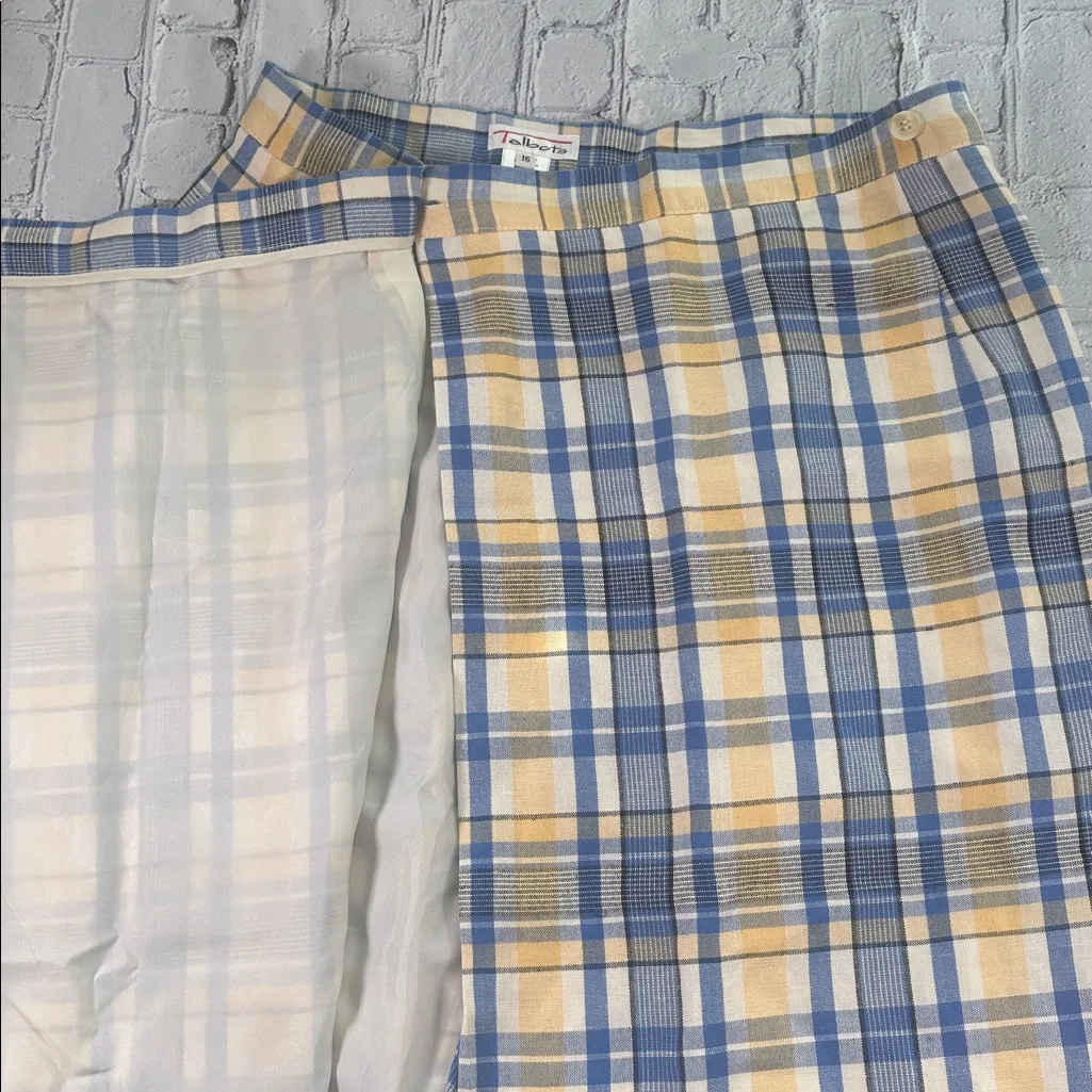 VTG Talbots Tartan Plaid Yellow Blue Fringe True Wrap Maxi Skirt Women's Size 16 - Image 14