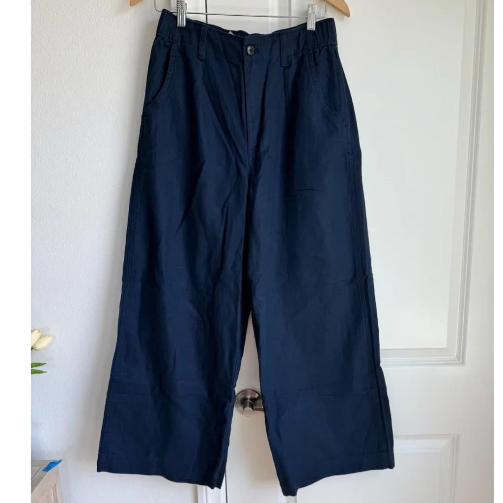NWT Madewell Cotton-Linen Pleated Wide-Leg
Pants in Deep Indigo, Size 6P - Image 5