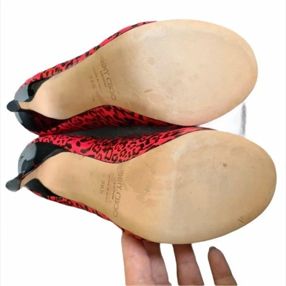 Jimmy Choo Hot Pink Animal Print Open Toe Heels Size 38.5 - Image 6