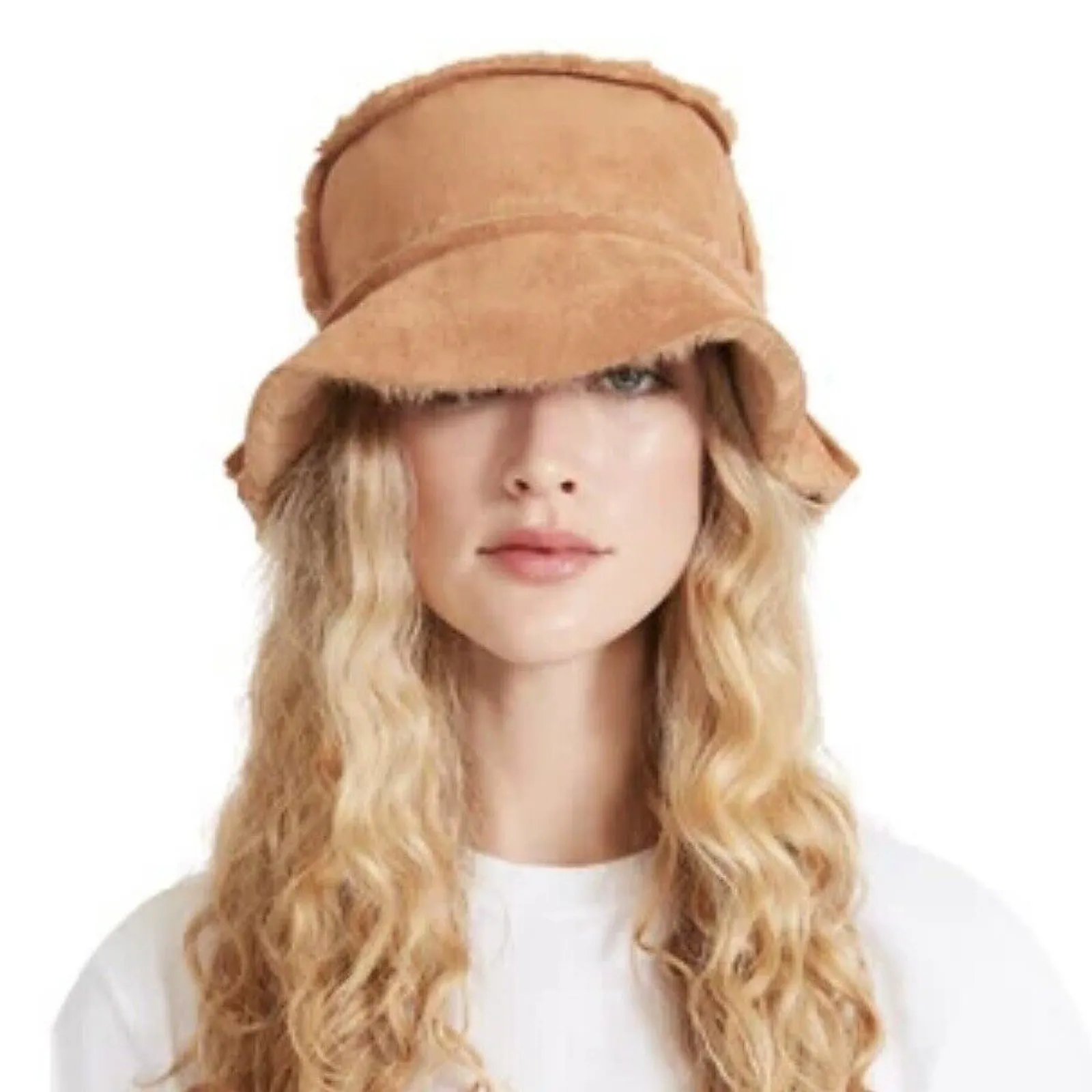 Steve‎ Madden Reversible Faux Fur Suede Bucket Hat Tan New - Image 2