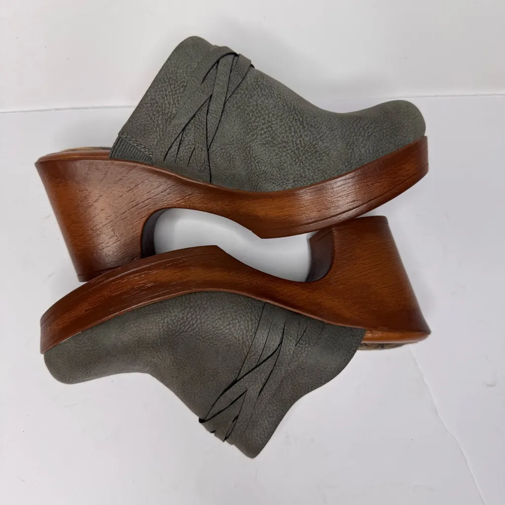 BOC BORN‎ CONCEPT Clogs Sz 7M Grey Faux Suede Block Heel Slip On Shoes Gray - Image 12