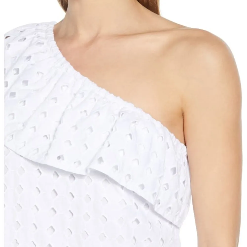 Gibson White Eyelet Cotton Sexy One Shoulder Dress - Image 4