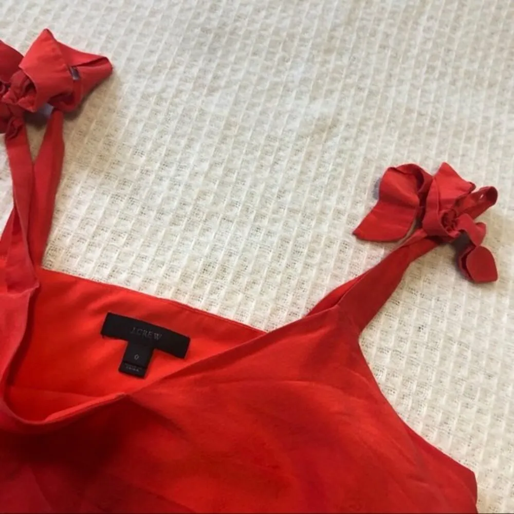 J. Crew Bright Red Silk Tie Shoulder Peplum Tank Top Romantic Ruffle Bow size 0 - Image 5
