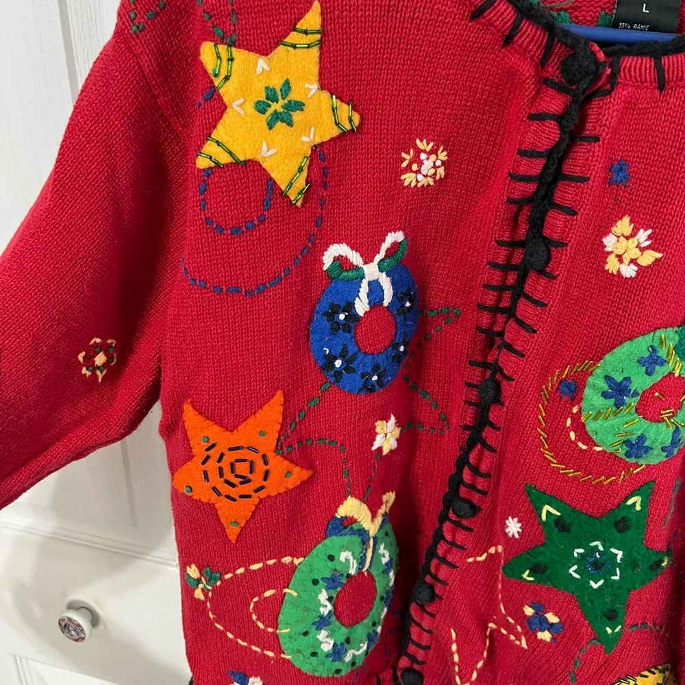 Vintage Designer Originals Studio Christmas cardigan sweater size large - Image 3