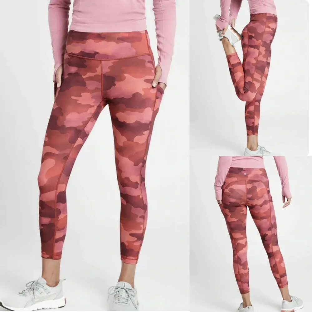 ATHLETA Ultimate Stash Printed 7/8 Tight Leggings Burgundy Pink Cloud Print Sz S - Image 8