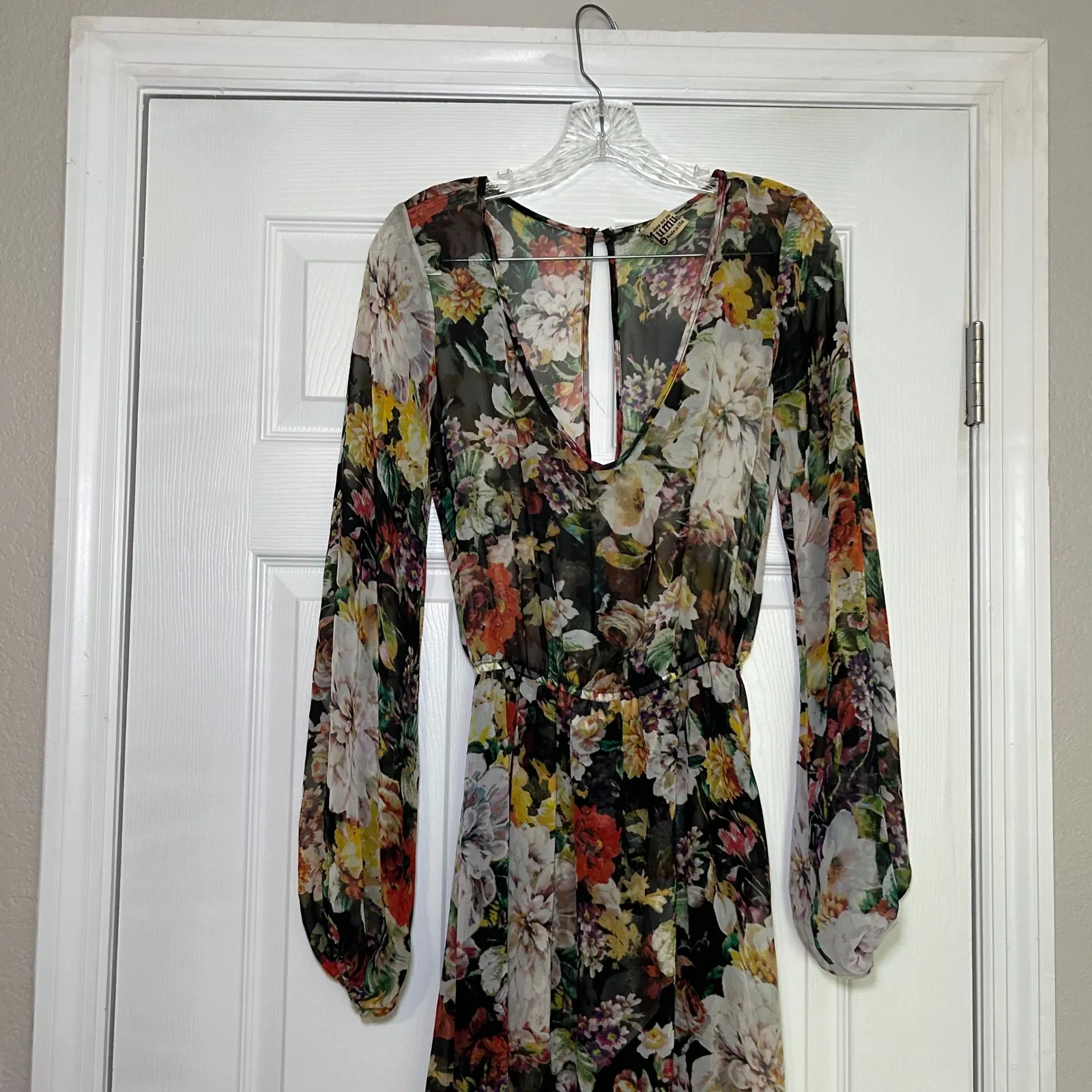 Show Me Your Mumu Floral Maxi Dress Long Sleeve Plunge Neck Womens S Event Party - Image 2