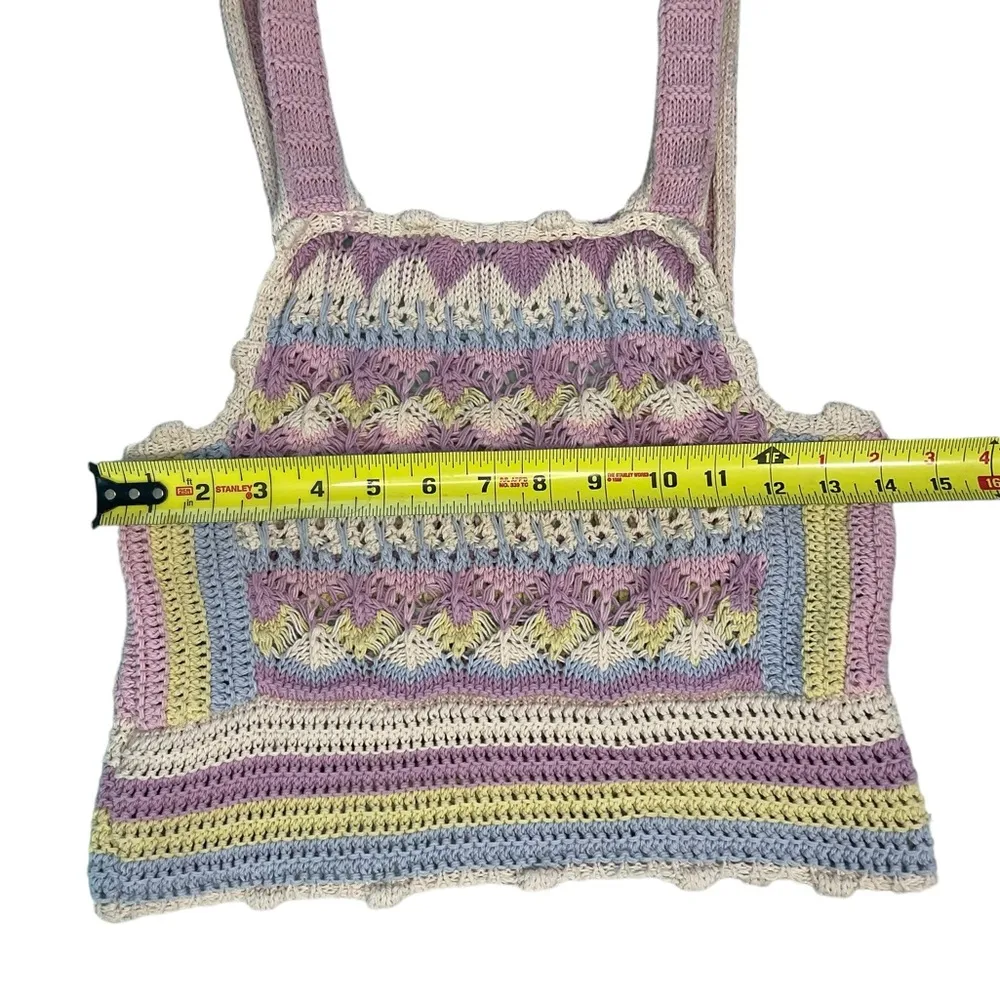 Crochet Knit Cropped Pastel Tank Top Size Medium - Image 8