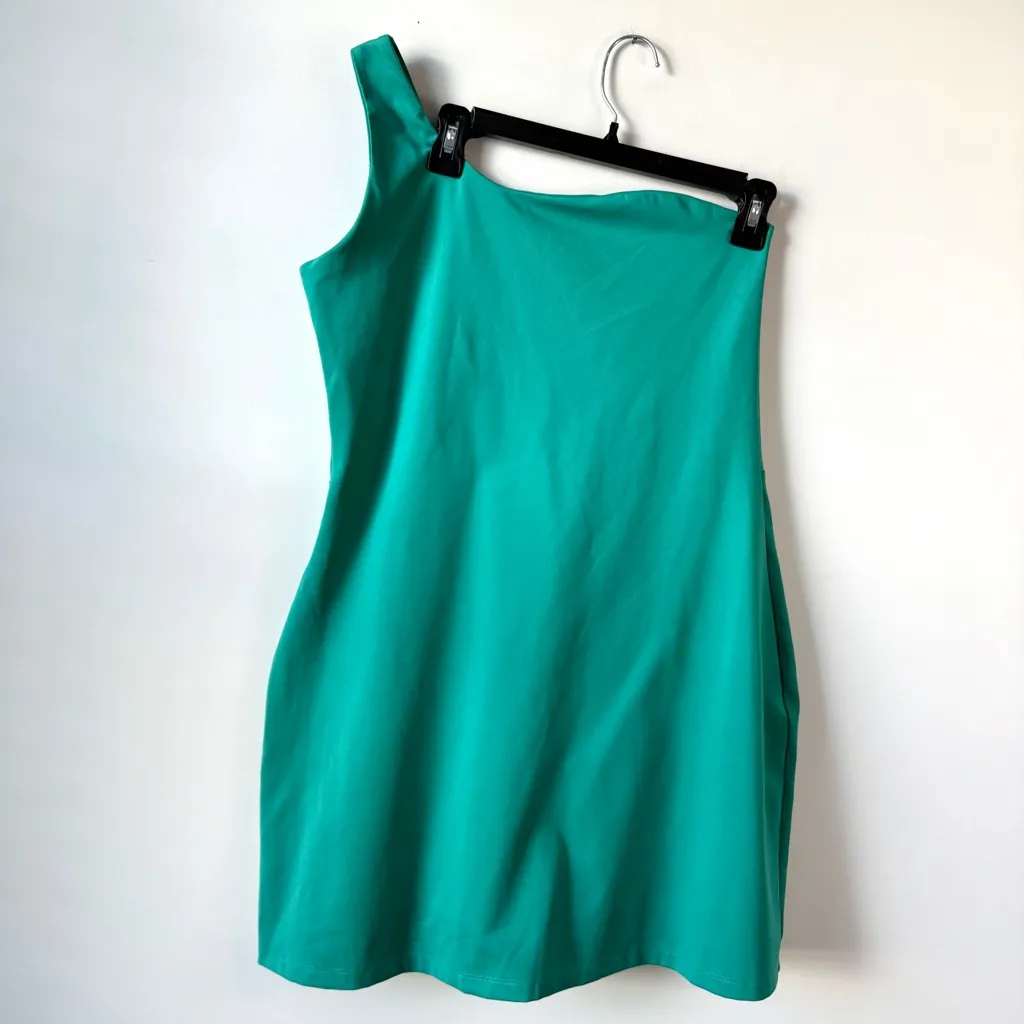 Girlfriend Collective Bianca One Shoulder Athletic Tennis Dress Green XL - Image 3