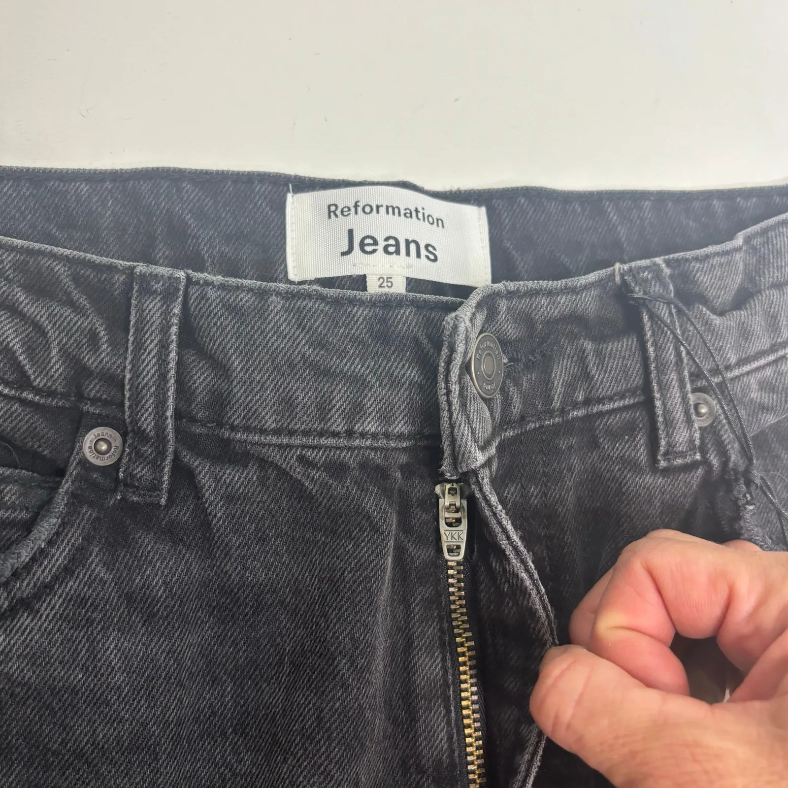 Reformation Mia Black High Rise Vintage Bootcut Jeans Rigid Denim Trinity 25 - Image 9