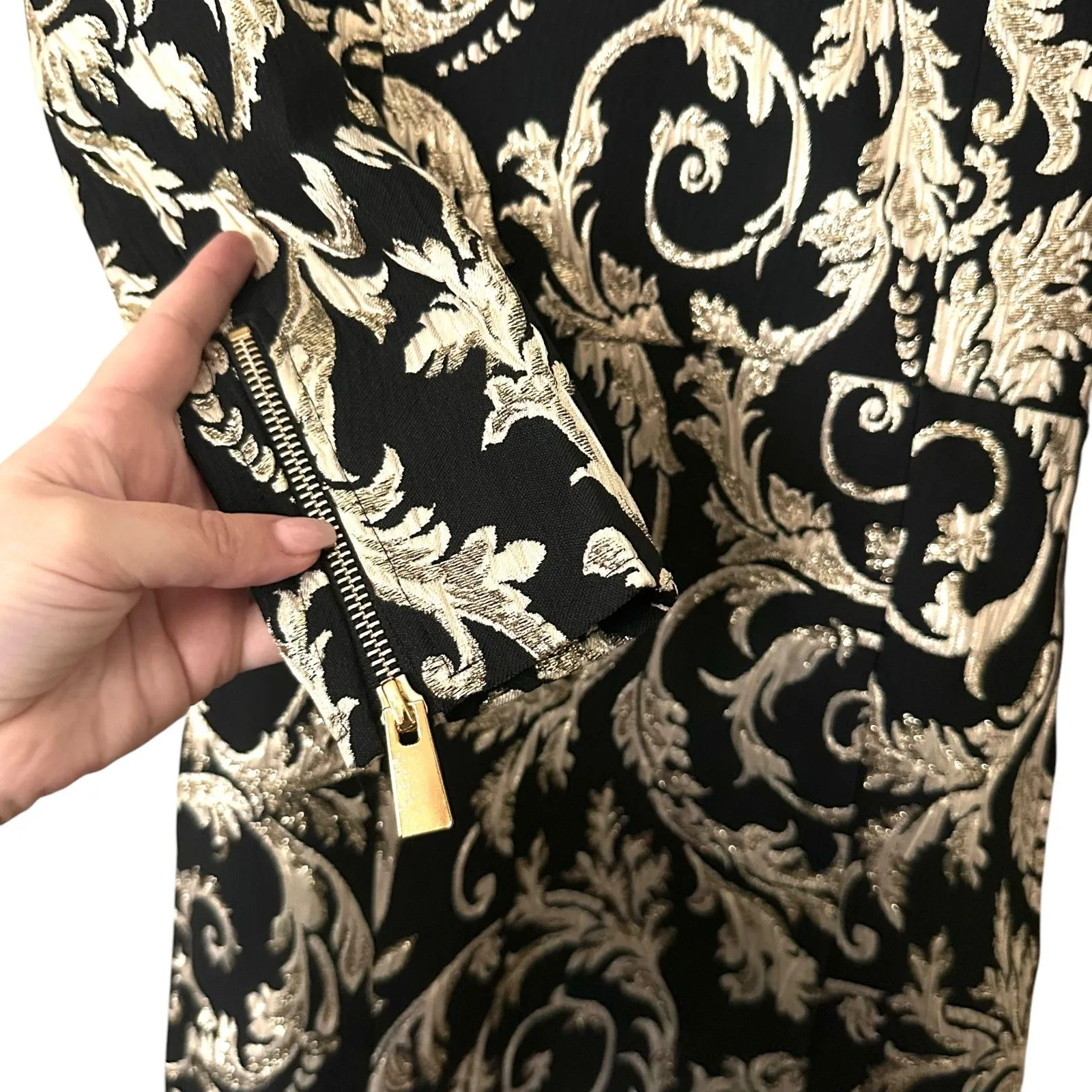 ANINE BING Brocade Jacquard Gold Metallic‎ Mini Dress XS - Image 6