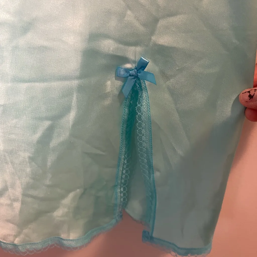 Victoria's Secret Lace Slip Turquoise Lace with Bows Nightie Coquette Feminine - Image 6