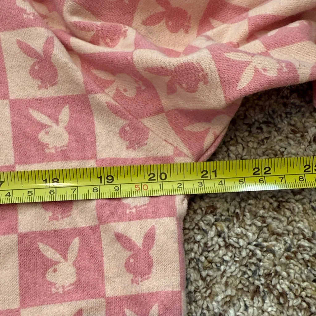 Playboy Pink Two-Tone Checkered Logo Long Sleeve Crop Top Sweatshirt Style Size - Image 9