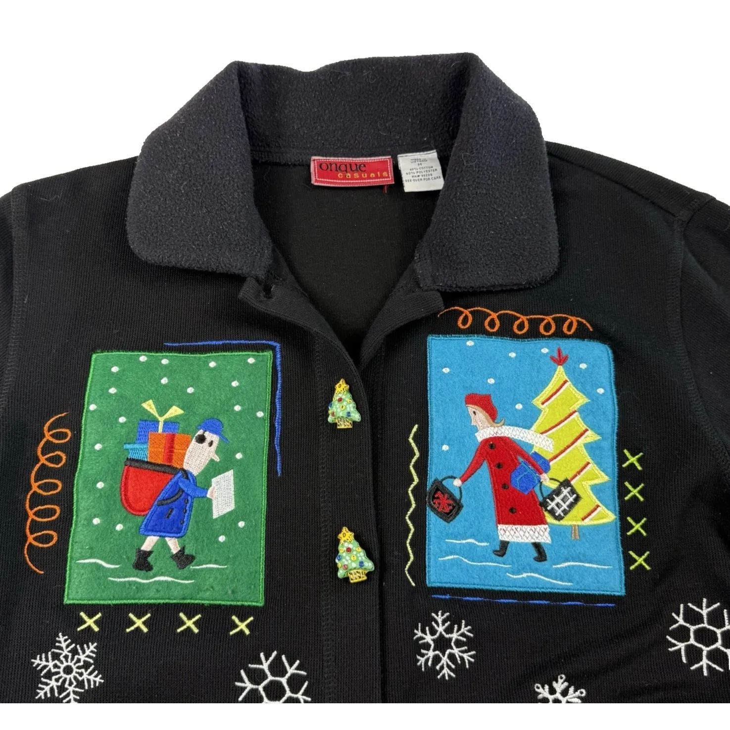 Women's Medium Holiday Christmas Sweater Cardigan Santa Snowman Onque Casuals - Image 3