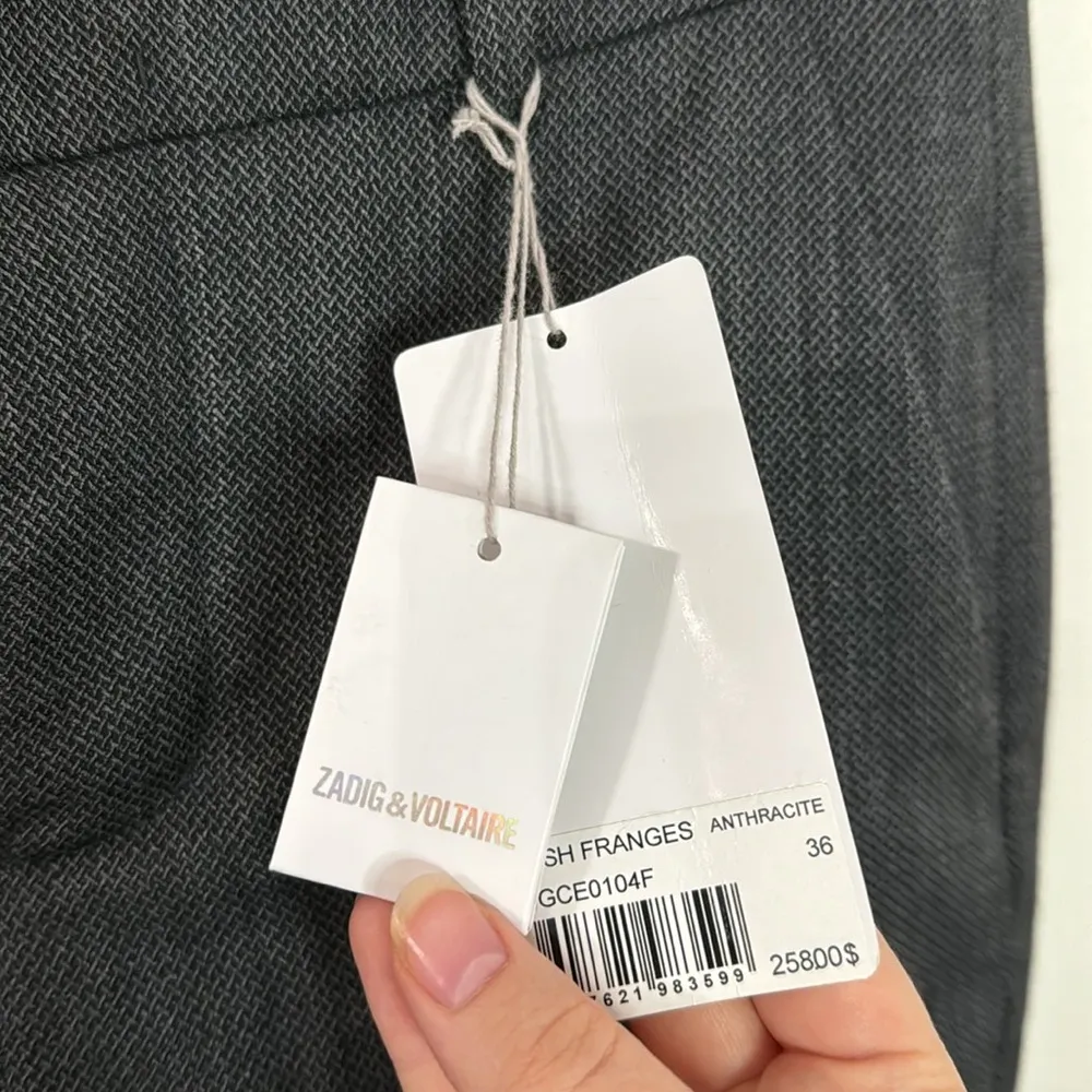 Zadig & Voltaire Posh Frances textured wool blend cropped pants fringe hem sz 36 - Image 14