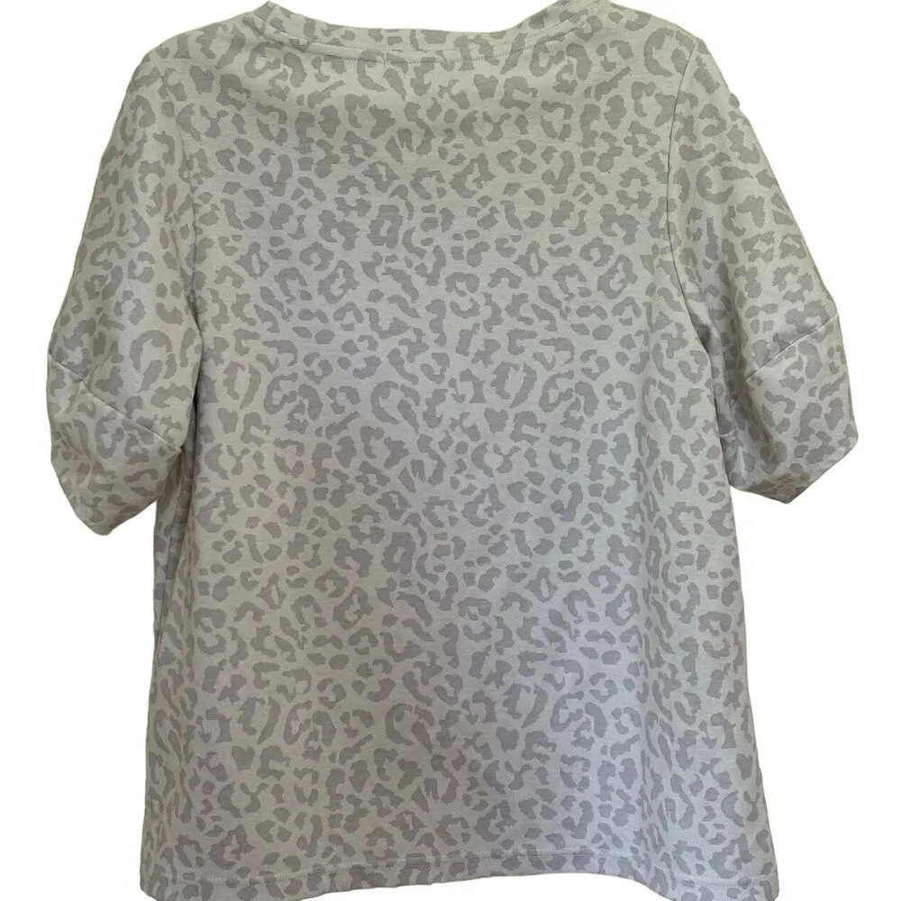 Banana Republic Animal Leopard Print Crossover-Sleeve Top Petite Medium - Image 3