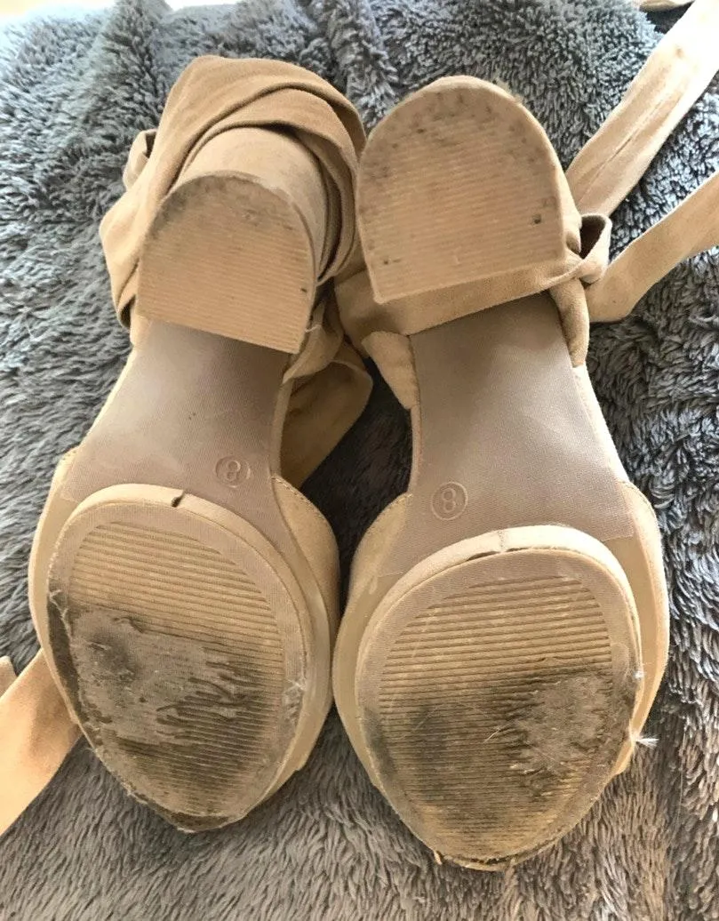 Suede Lace Up Heels Size 8 - Image 4