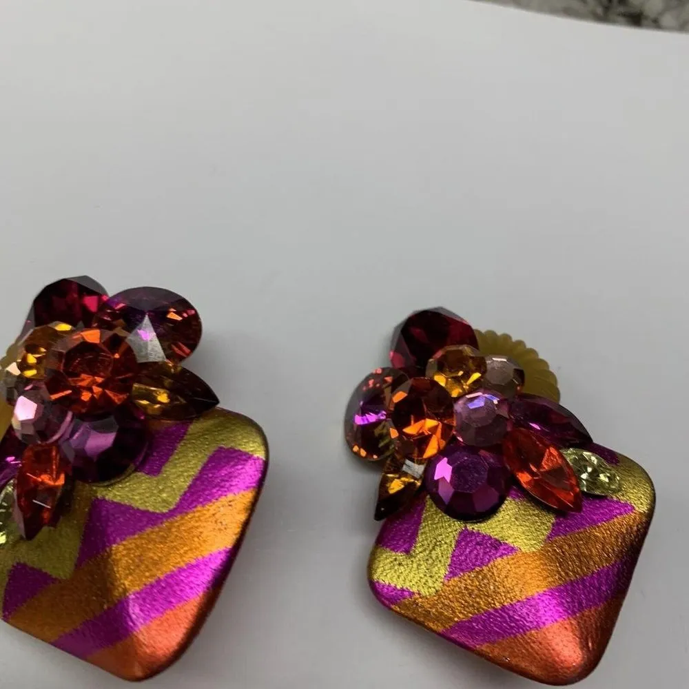 Lot Of 2 Vintage Statement Clipon Clip On Costume Earrings Mix Red / Pink - Image 12