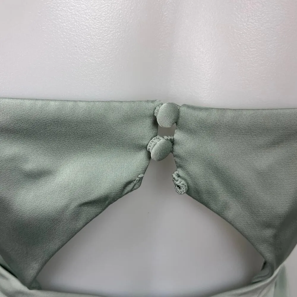 AZAZIE Womens Satin Delmar Green Halter Sleeveless Bridesmaid Maxi Dress Size 4 - Image 9