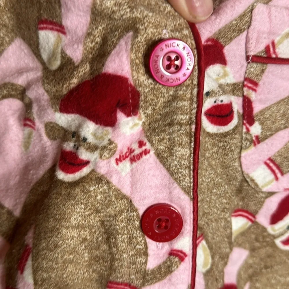 Nick and Nora Sock Monkey Warm Flannel Nightshirt Size Medium Christmas Holiday - Image 4