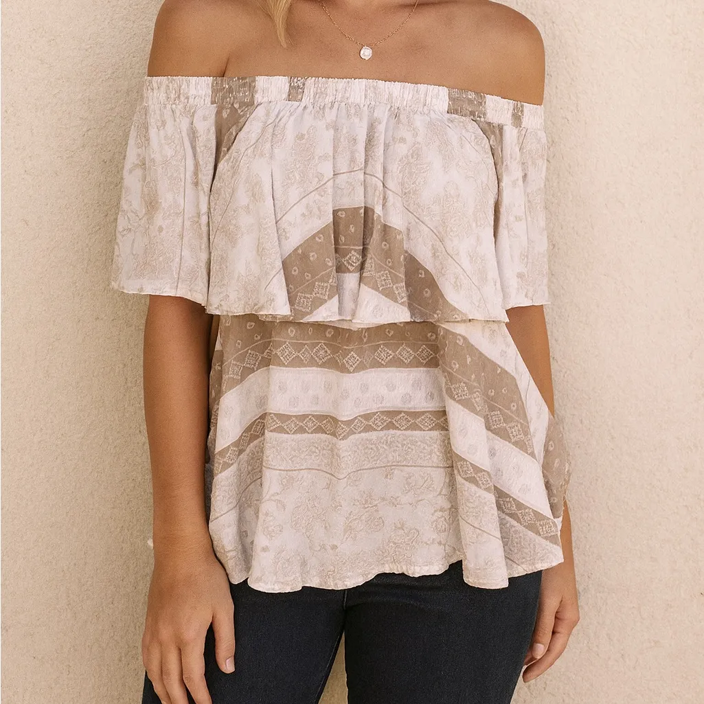Show Me Your Mumu Off Shoulder Bungalow Top Boho Festival Blouse Peasant Ruffle - Image 2