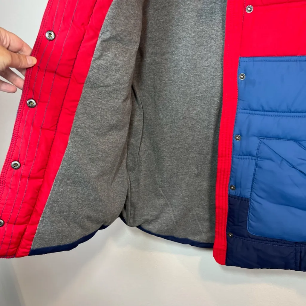 Roxy Women’s Quilted Puffer Vest Red Blue Colorblock 70s Retro Lined Cozy Medium - Image 8