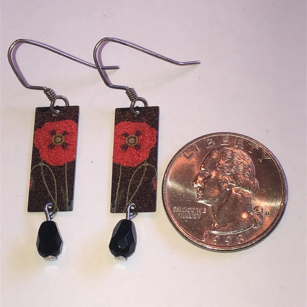 Elegant Black and Red Floral Boho Earrings - Image 3