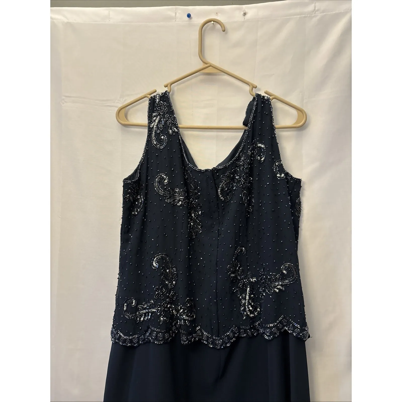 J Kara Mother of the Bride Beaded Jacket Dress Size 16 Navy Blue No Jacket - Image 6