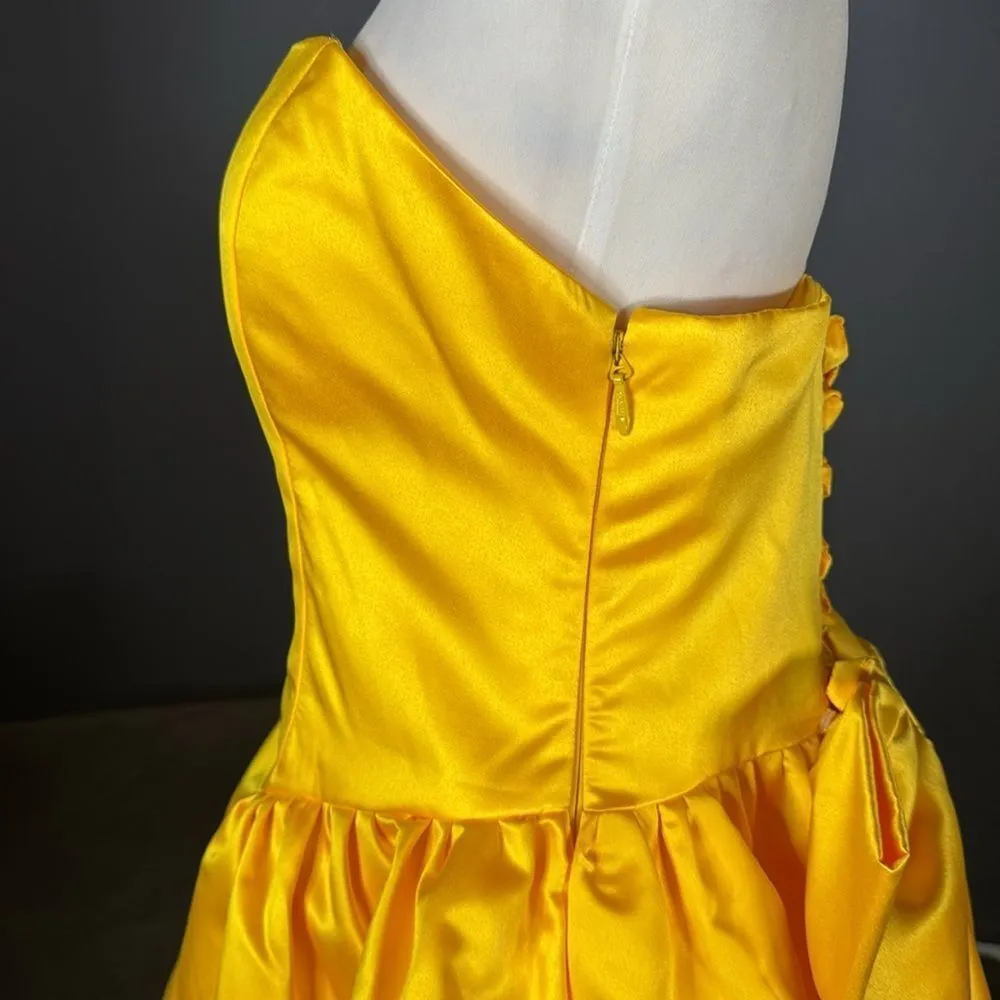 Short Yellow Strapless Homecoming Prom Dress Corset Back Bow Puffy Skirt Size M Yellow Size M - Image 7