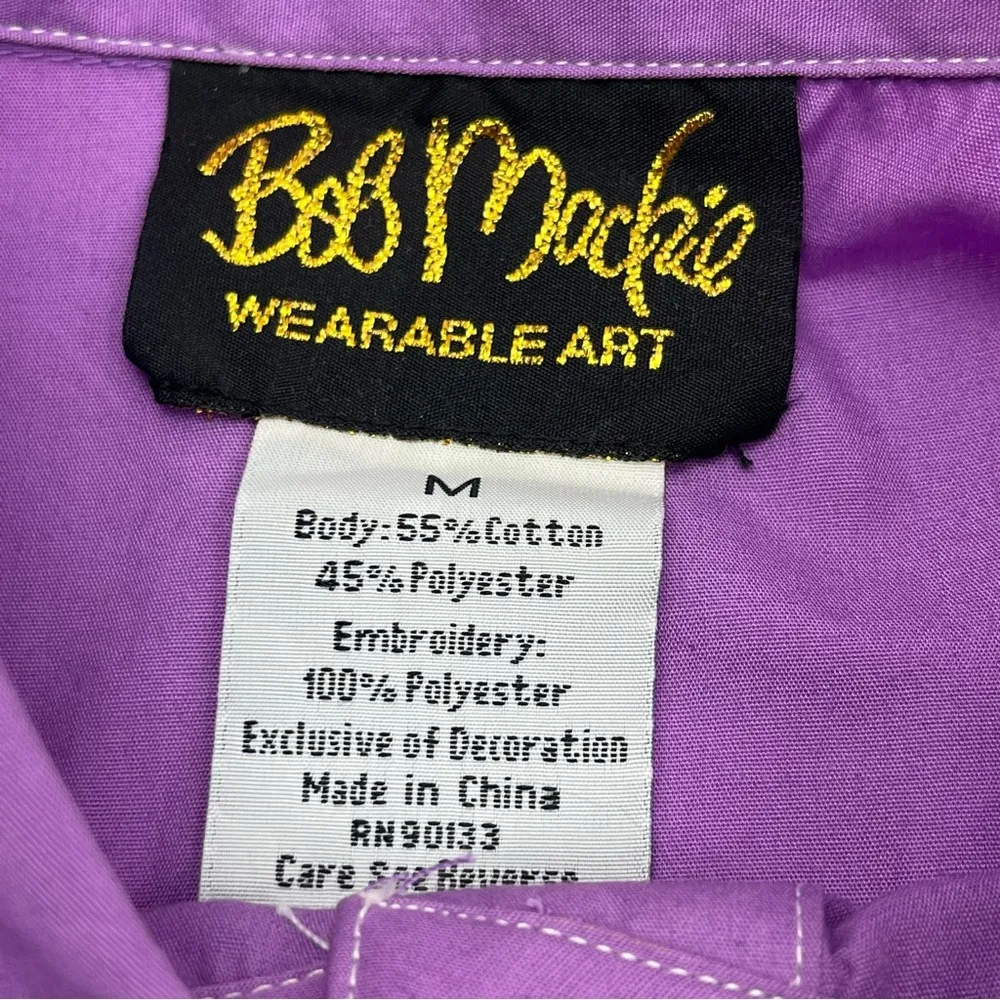 Bob Mackie Shirt Women Medium Purple Embroidered Wearable Art Western Style FLAW - Image 3