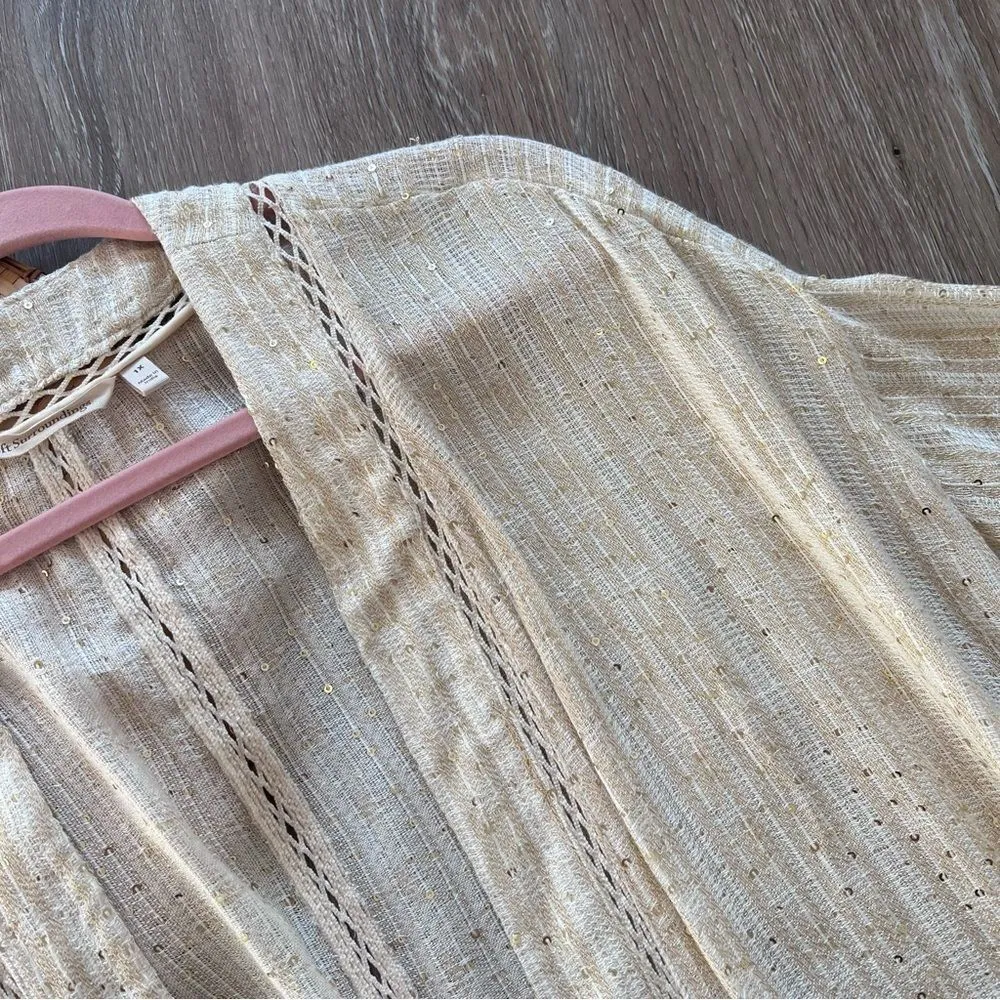 Soft surroundings ivory & gold sequin topper kimono 3/4‎ sleeves plus size 1x - Image 5