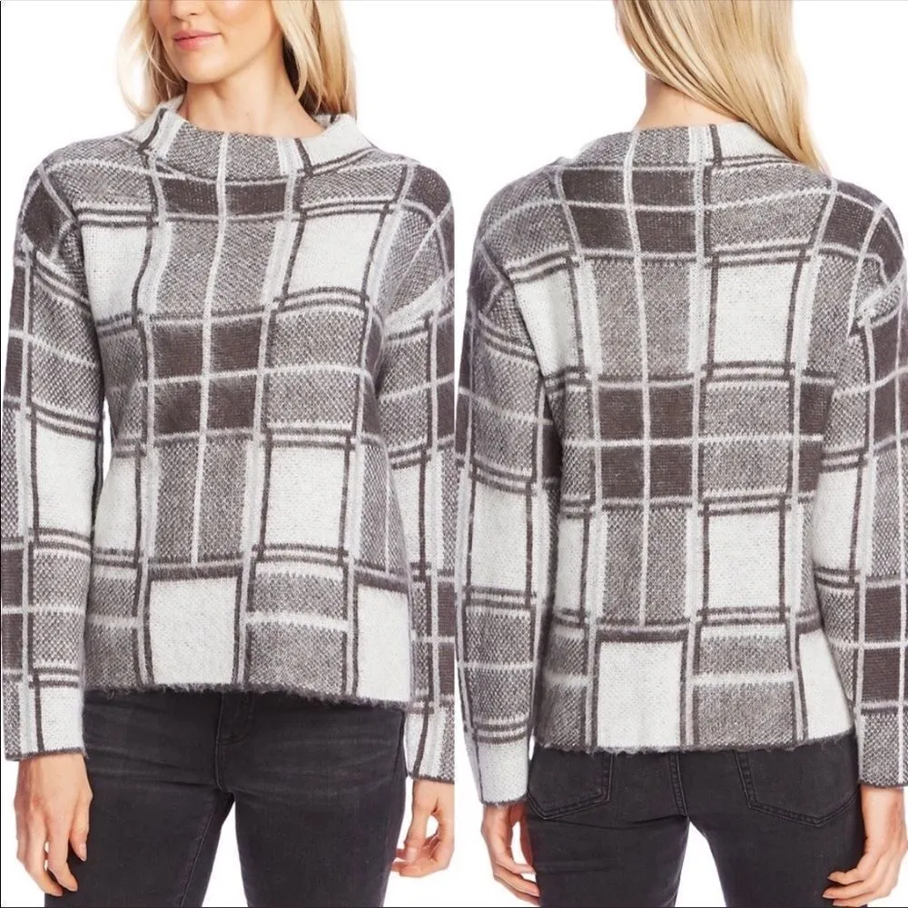 ✨HP✨women mock neck plaid light blue & white sweater & hat set✨ - Image 6