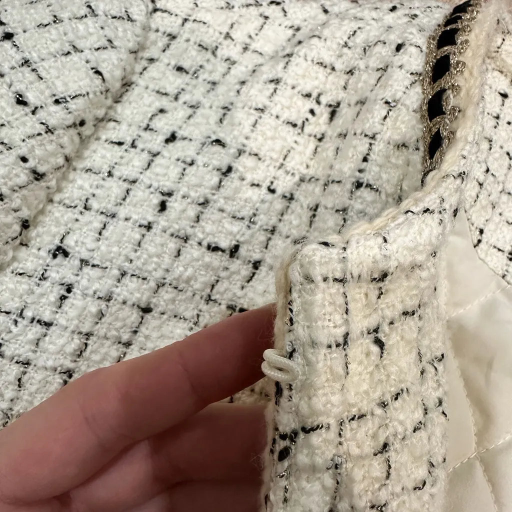 Goelia Wool Blend Tweed Jacket Cream Color Style, Tweed Blazer Size M - Image 7