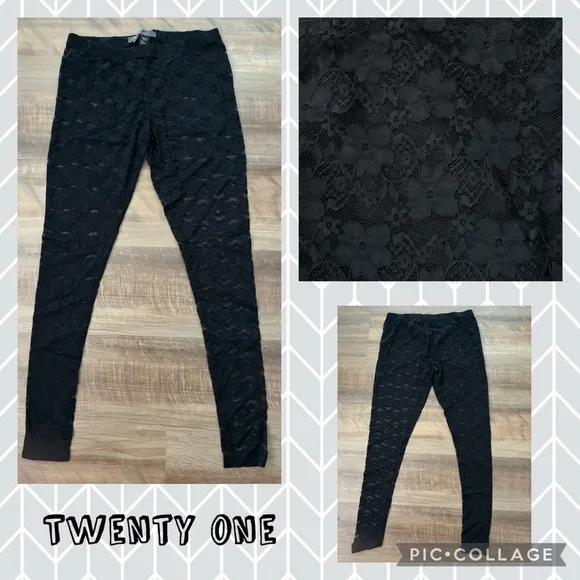 Twenty one by Forever 21 black lace leggings size Small - Image 2