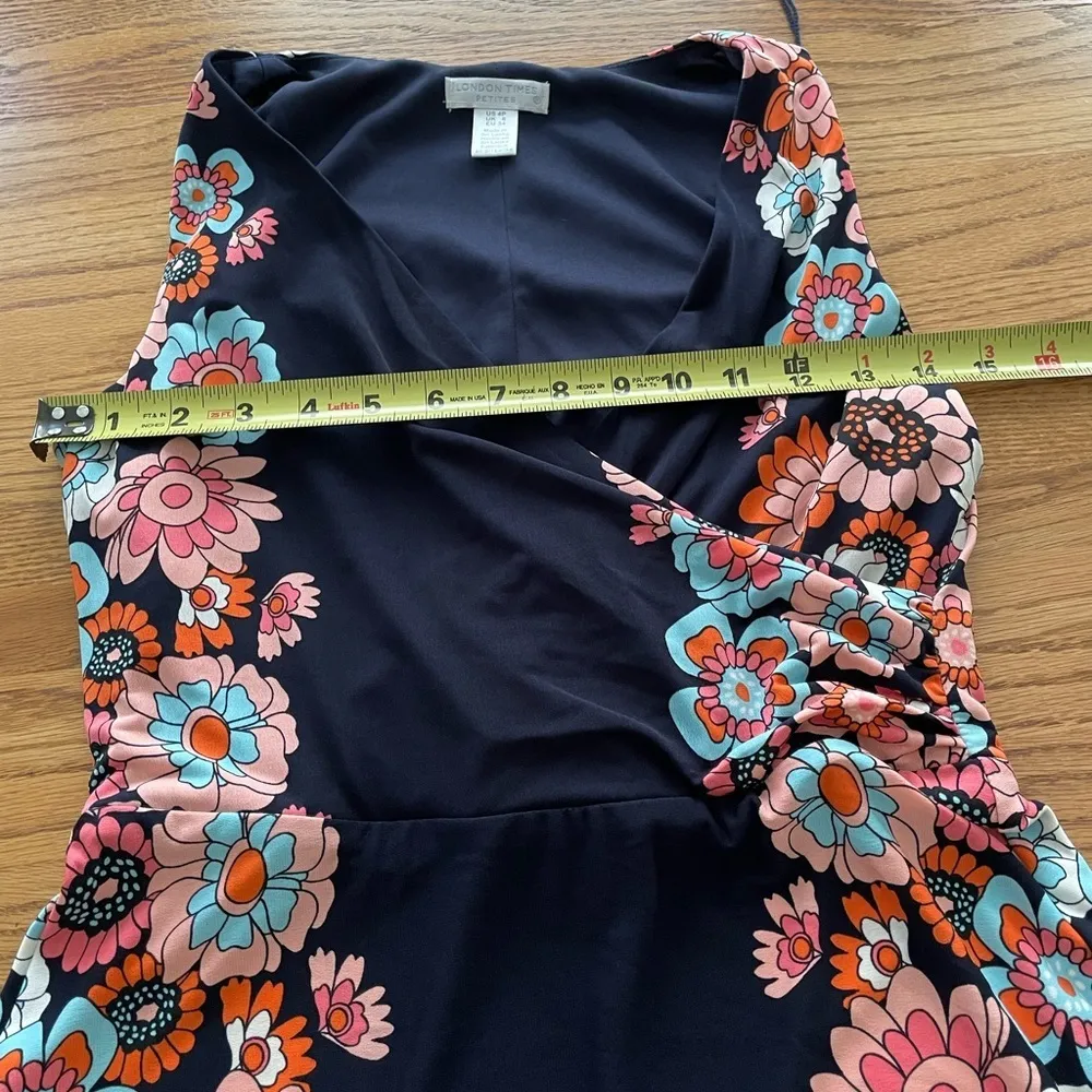 London Times V Neck Floral Print Sleeveless Maxi Dress Size 4P - Image 7