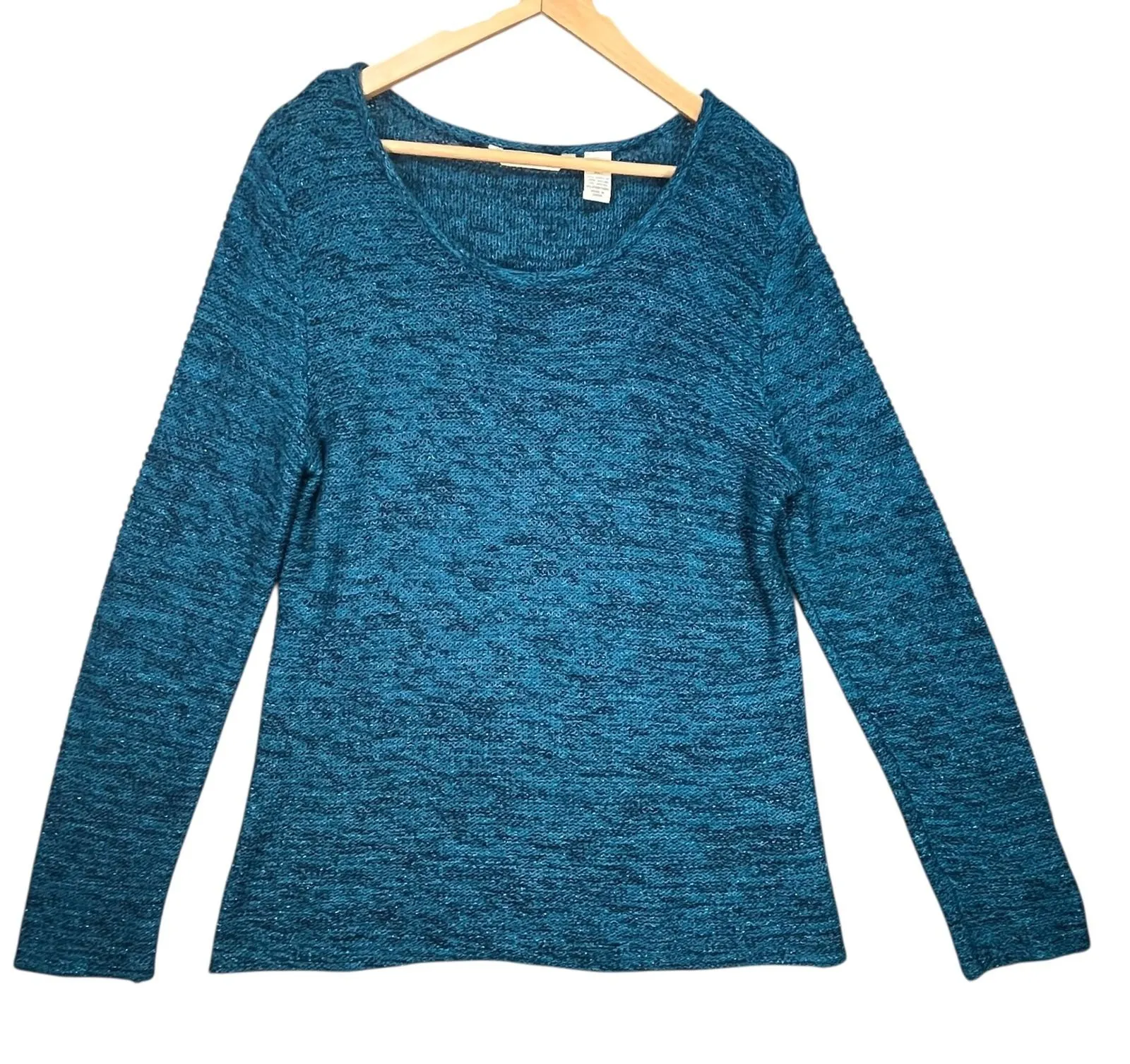 French Laundry Teal Speckled Knit Sweater Stretch Pullover Scoop Neck Size XL - Image 1