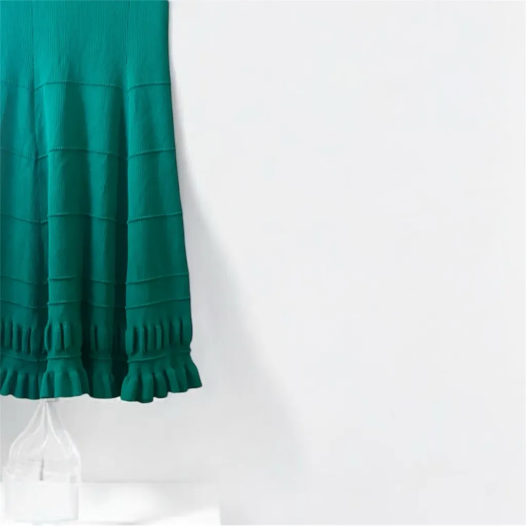 Anthropologie Maeve Promenade Pointelle Fit And Flare Green Knit Dress - Image 11