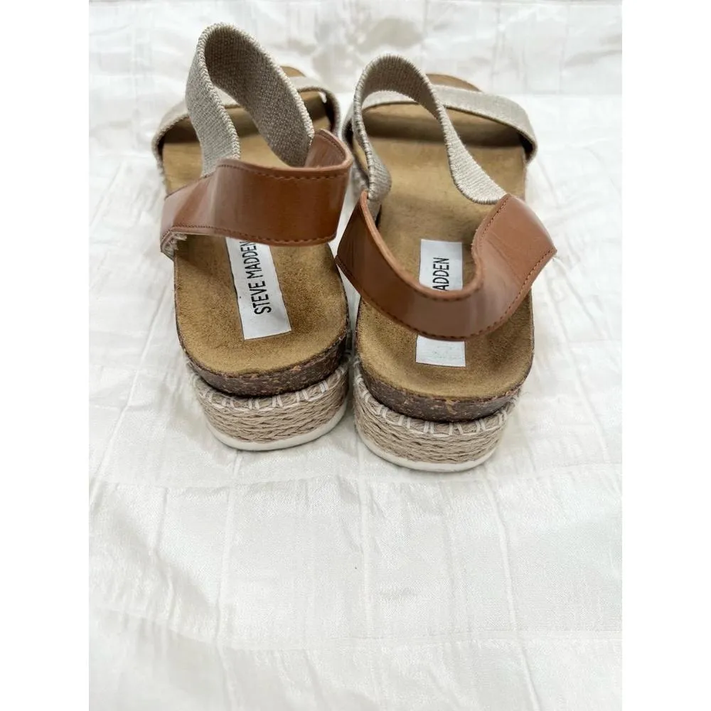 Steve Madden Jacklin Espadrille Brown Beige Open Toe Casual Sandals Size 8 - Image 5