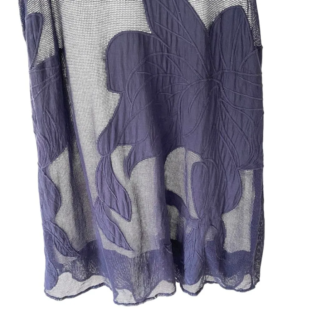 Hutch Anthropologie Mesh Sleeveless A-Dress Navy Blue Embroidery Size Large - Image 3