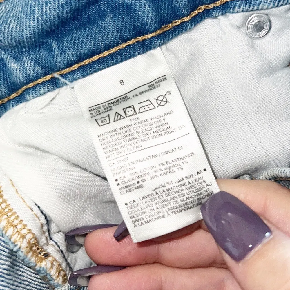 Old Navy Ski Hi Extra High Rise Button Fly Light Wash Distressed Cuffed Shorts - Image 8